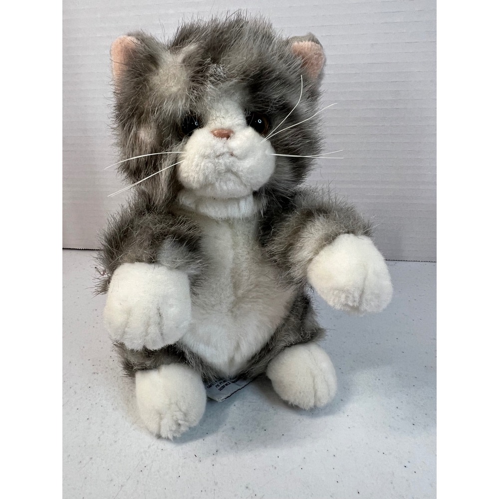 Russ Berrie Curious Critters Grey White Tabby Cat Plush Stuffed Animal 33182 8in